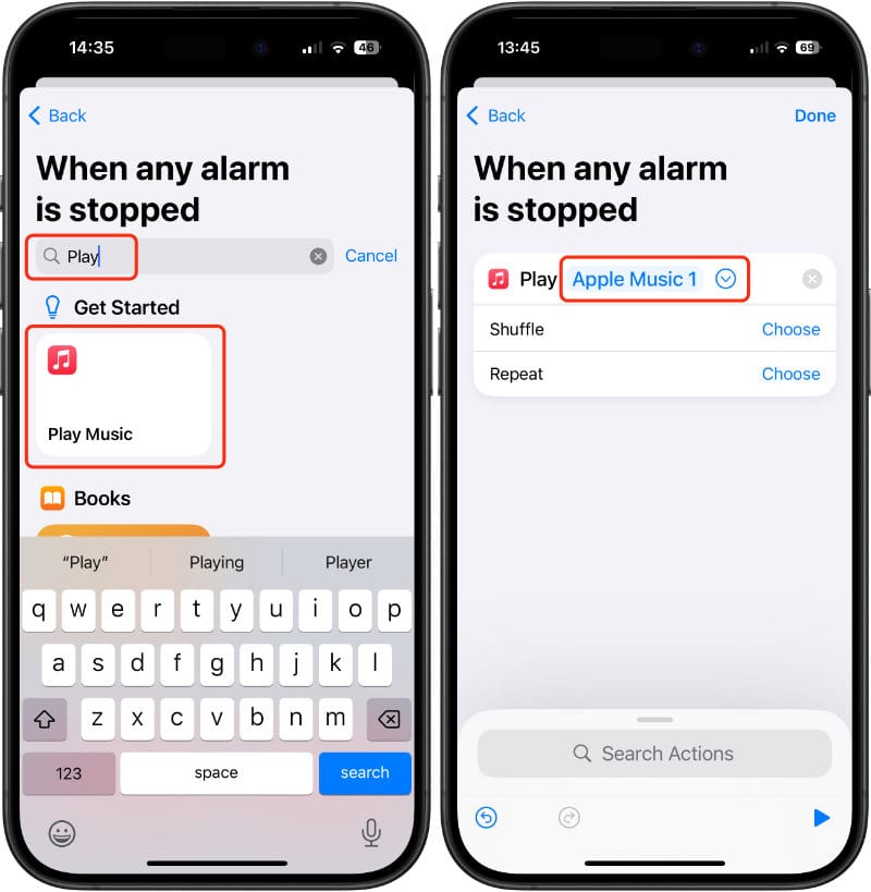 Choose the music you want to play when the alarm stops