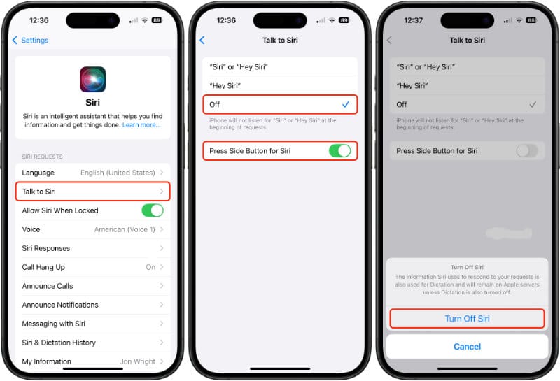 Turn off Siri on an iPhone