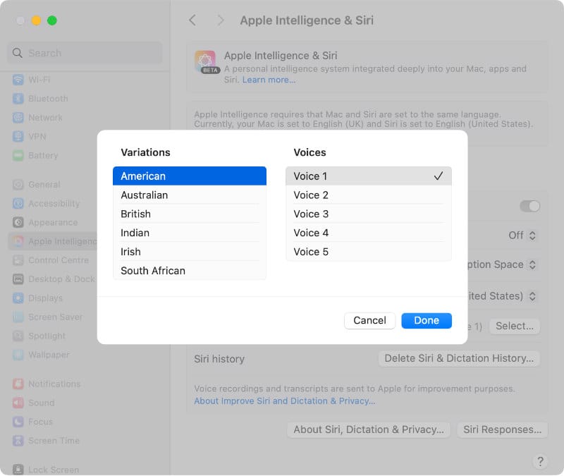 Change Siri's voice and accent on a Mac