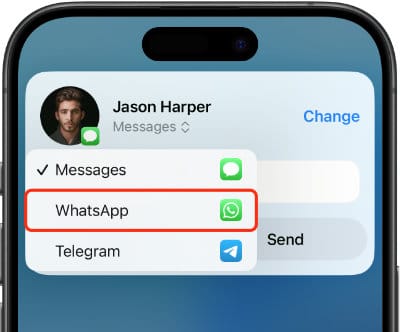 Choose WhatsApp from a list of apps