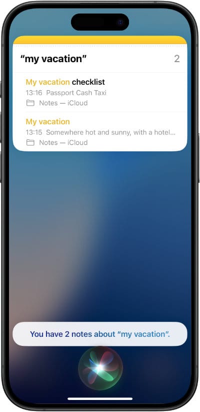 Find notes with Siri