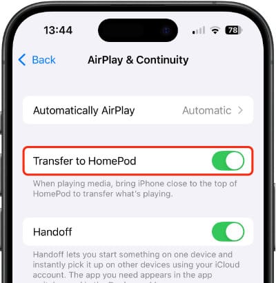 Transfer to HomePod