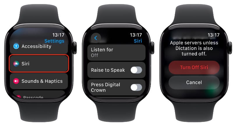 Turn off Siri on the Apple Watch